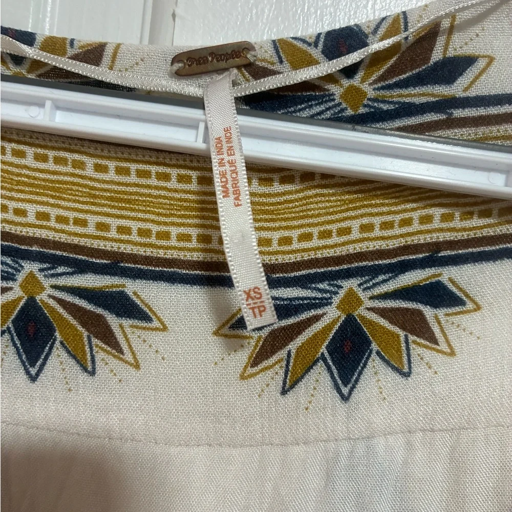 Free People Women Dress Size XS‎ Extra Small Ivory Tan Floral Long Sleeve Tassel